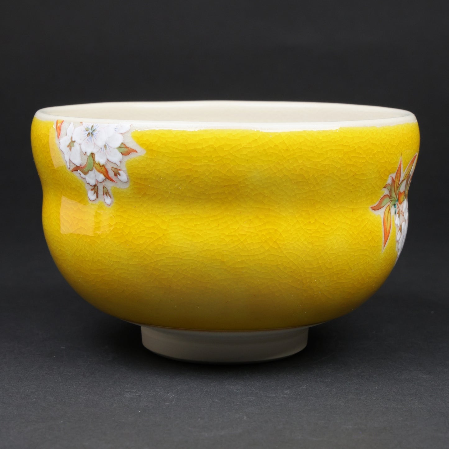 Japanese Kutani Porcelain Tea Bowl – Hand-Painted Sakura & Bird Design, Japanese Pottery Gift, Cherry blossoms and birds, Gold Trim,  Free shipping
