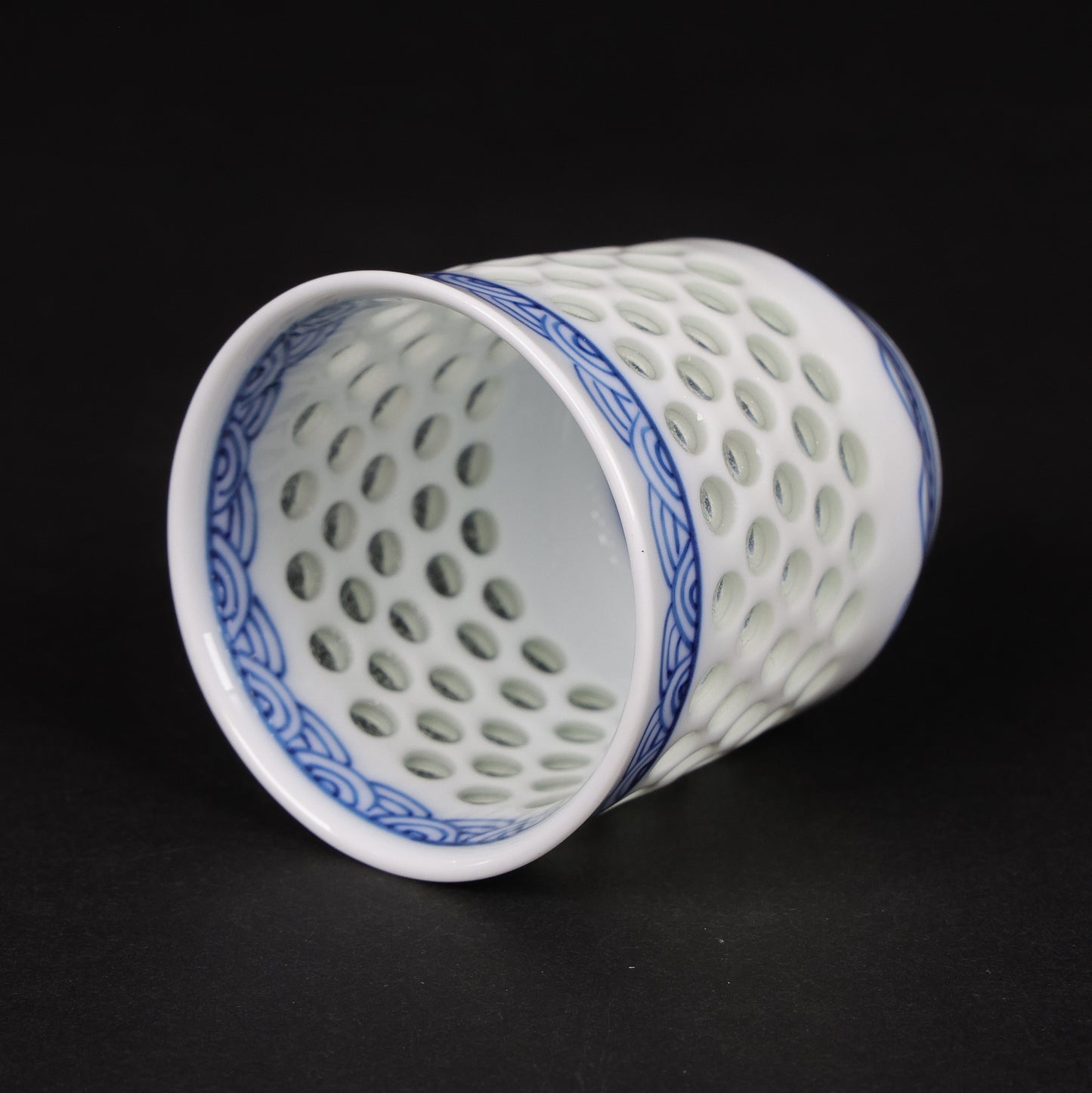 Japanese Crystal Carved Sake Cup | Seigaiha Wave Porcelain | Hasami Ware | Japanese sake cup | Seigaiha pattern | Made in Japan