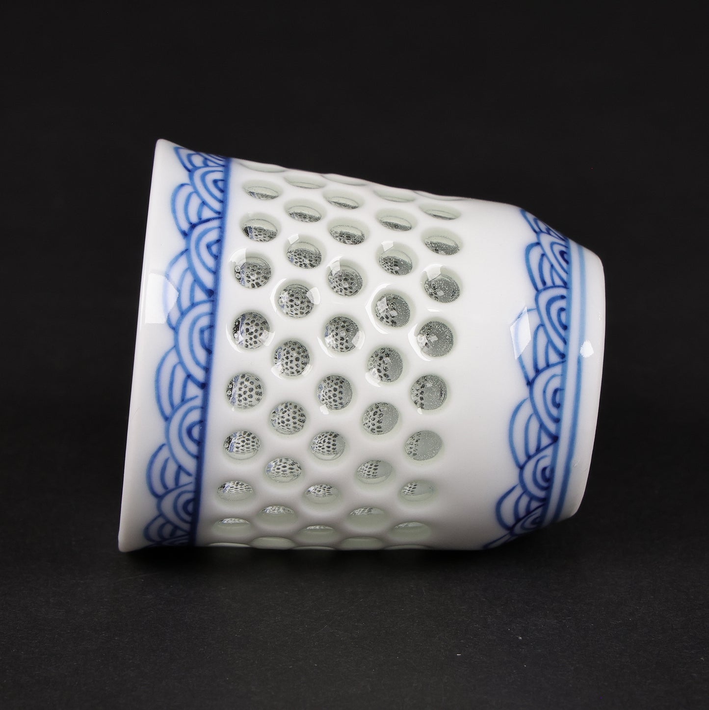 Japanese Crystal Carved Sake Cup | Seigaiha Wave Porcelain | Hasami Ware | Japanese sake cup | Seigaiha pattern | Made in Japan