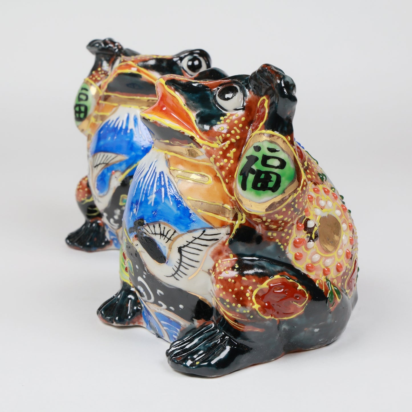A-Un Lucky Frog Set｜Kutani Porcelain Good Fortune Frogs (Black × Black Pair) | Kutani Fortune Frogs Set | Made in Japan