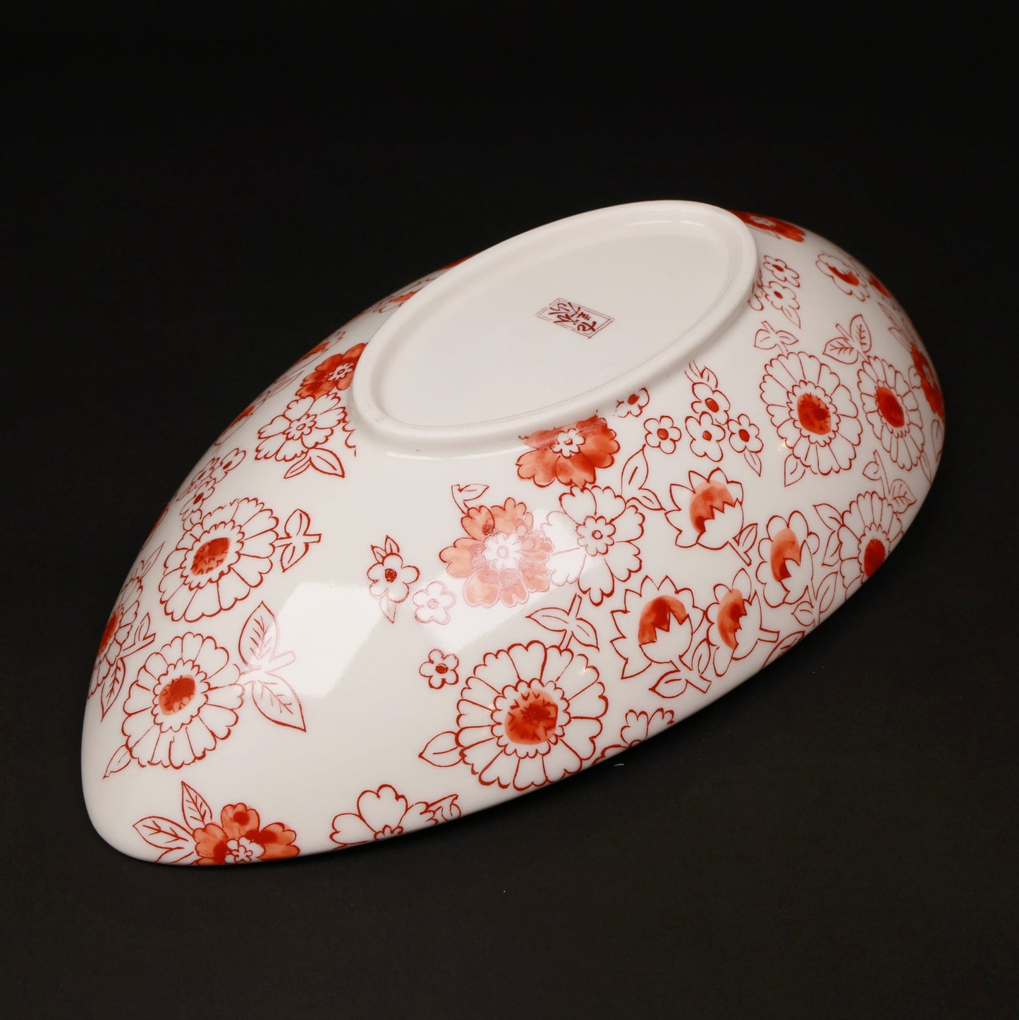 Kutani Ware Boat-Shaped Bowl “Flower Shower” | Aqua Blue & Red Floral Porcelain | Elegant Japanese Gift