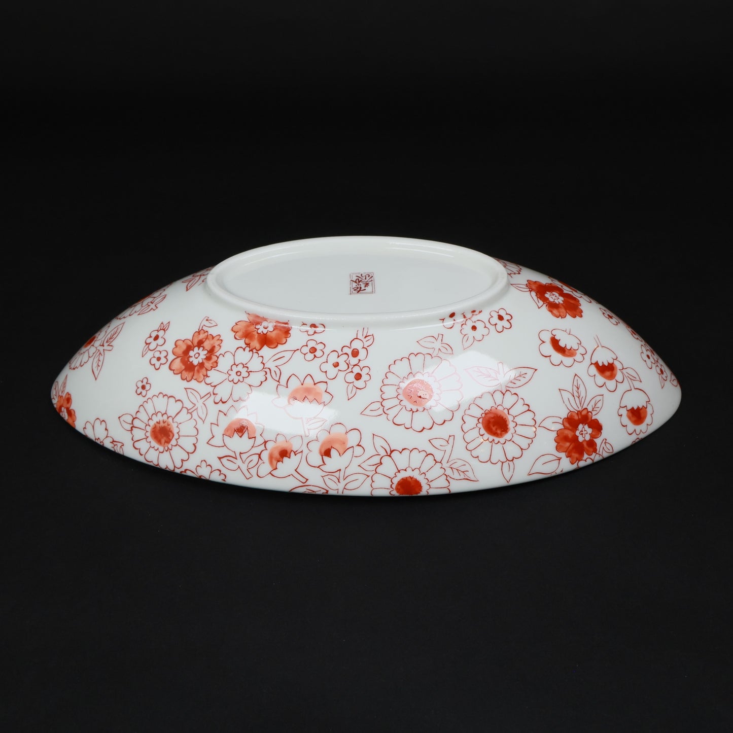 Kutani Ware Boat-Shaped Bowl “Flower Shower” | Aqua Blue & Red Floral Porcelain | Elegant Japanese Gift