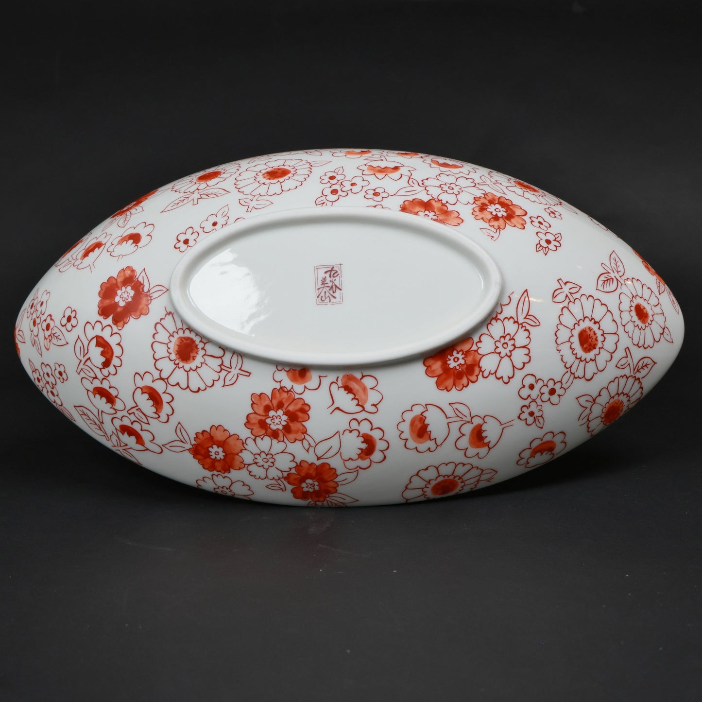 Kutani Ware Boat-Shaped Bowl “Flower Shower” | Aqua Blue & Red Floral Porcelain | Elegant Japanese Gift