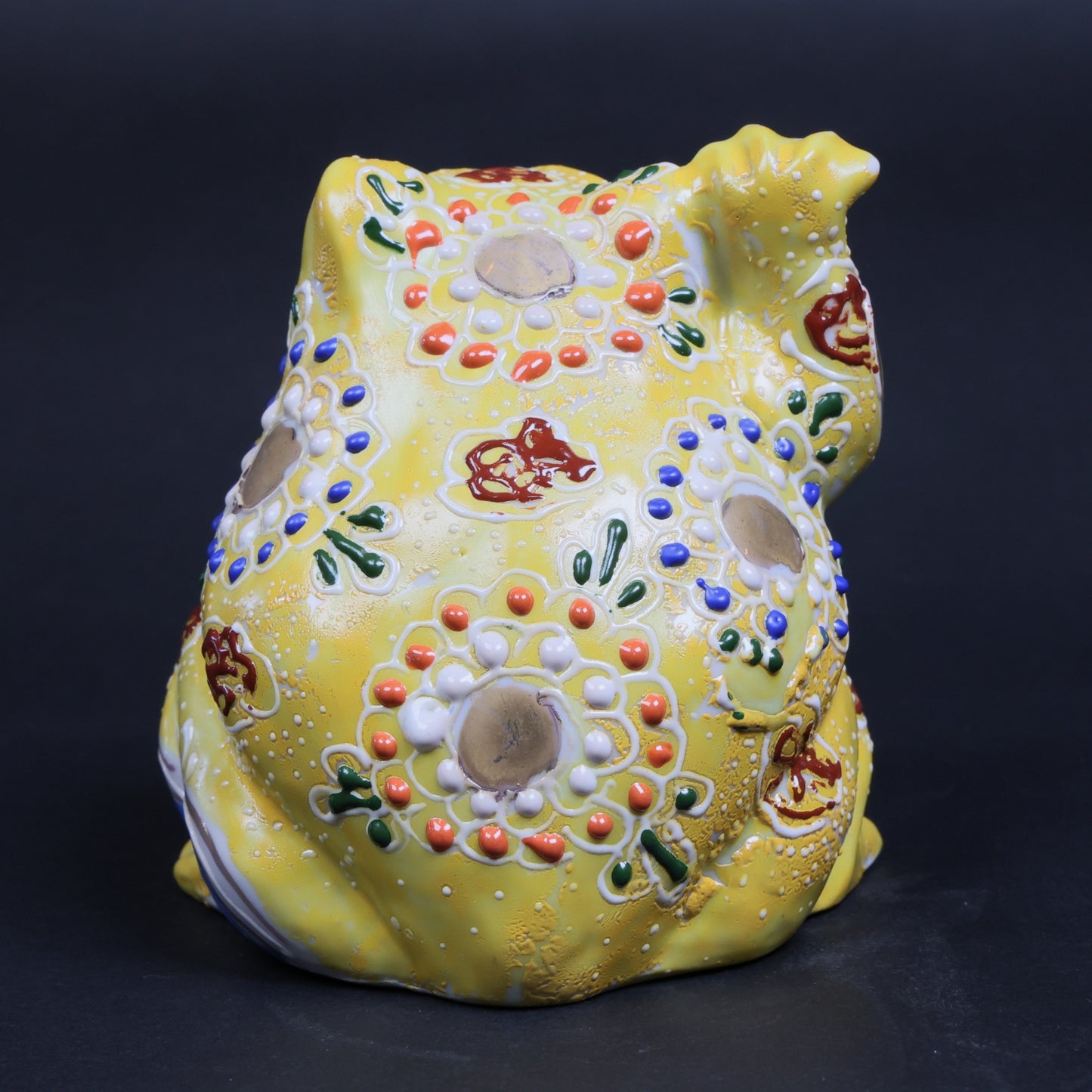 A-Un Blessings | Yellow Lucky Frog (Right Hand Raised) | Kutani Ware Fortune Figurine | Japanese A-Un Lucky Frog | Made in Japan