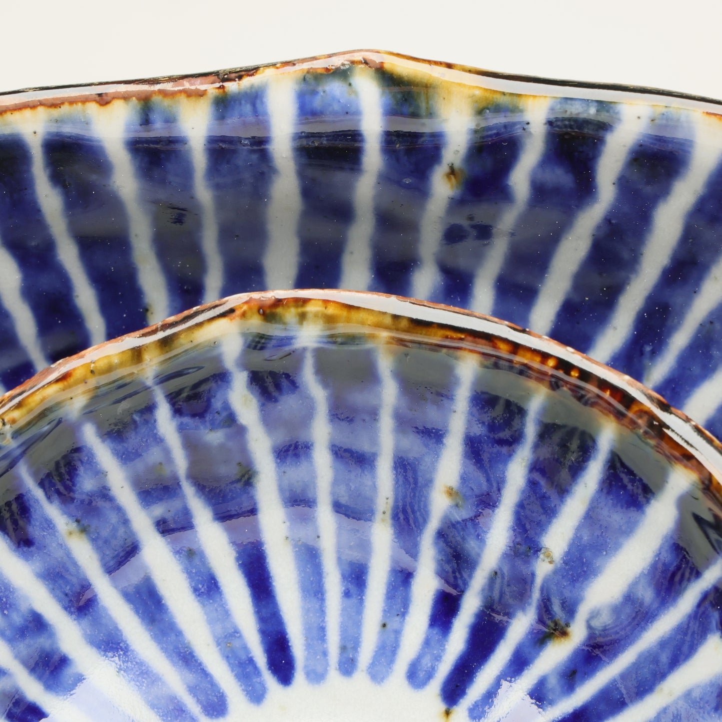 Sometsukusa Oval Bowls Set (Large & Small) | Hasami Ware by Kazunori Ota | Handcrafted Blue Stripe Design