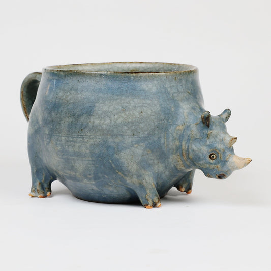 Japanese Rhino Mug | Handmade Agano-Yaki Pottery | Ceramic Animal Coffee Cup | Unique Japanese Pottery Gift