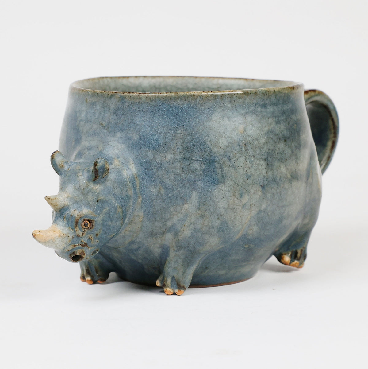 Japanese Rhinoceros Mug | Handmade Ceramic Mug | Agano Pottery | Animal Coffee Mug | Artisan Pottery | Japanese Pottery | Unique Coffee Cup | Collectible Mug | Made in Japan | Gift for Animal Lovers