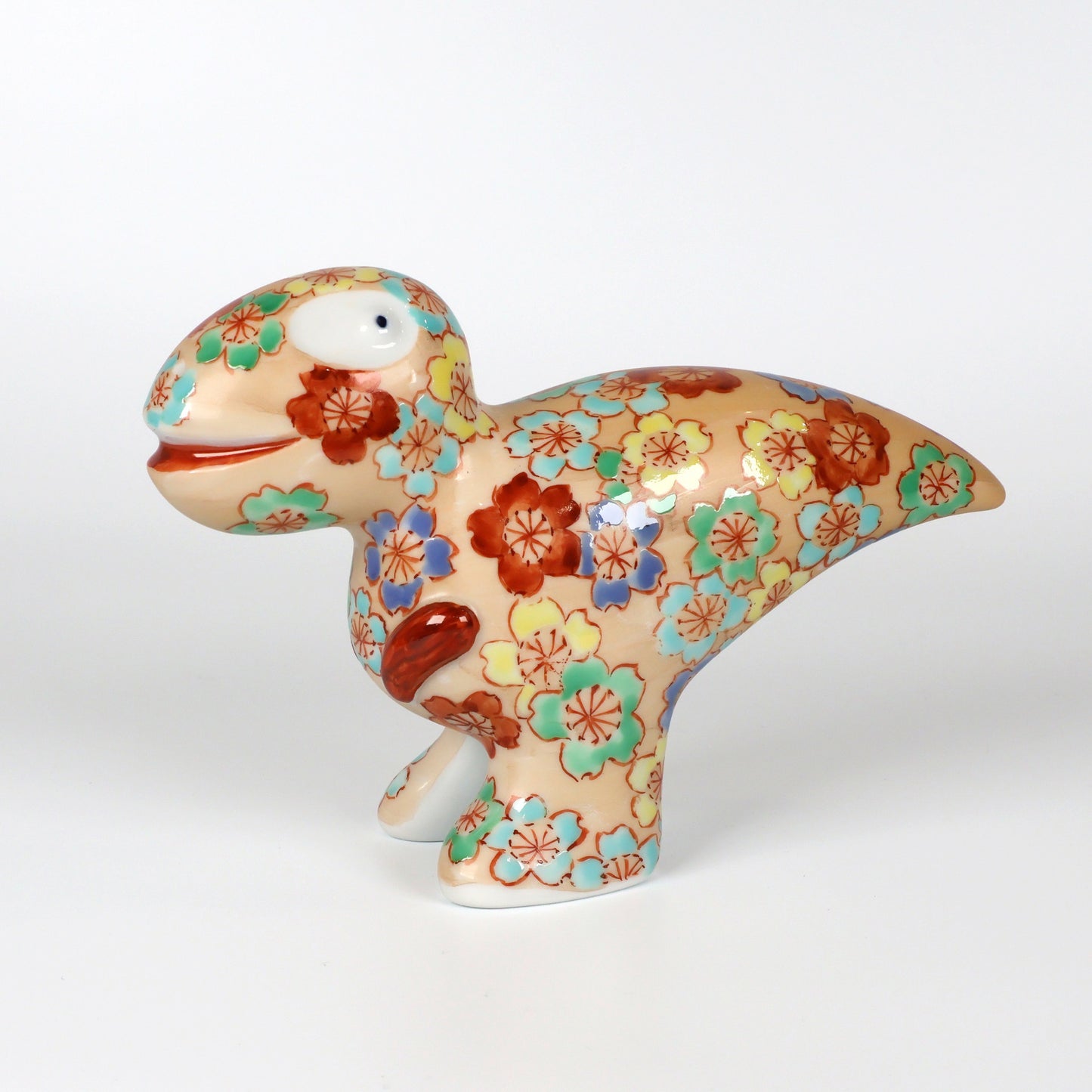 Japanese Arita Ware Porcelain | Dinosaur Figurine | Hand Painted Sakura Cherry Blossom | Handmade Ceramic Statue | Unique Animal Art | Collectible Craft Gift | Saga Japan Pottery | Shoko Yamaguchi | Akane Studio | Made in Japan