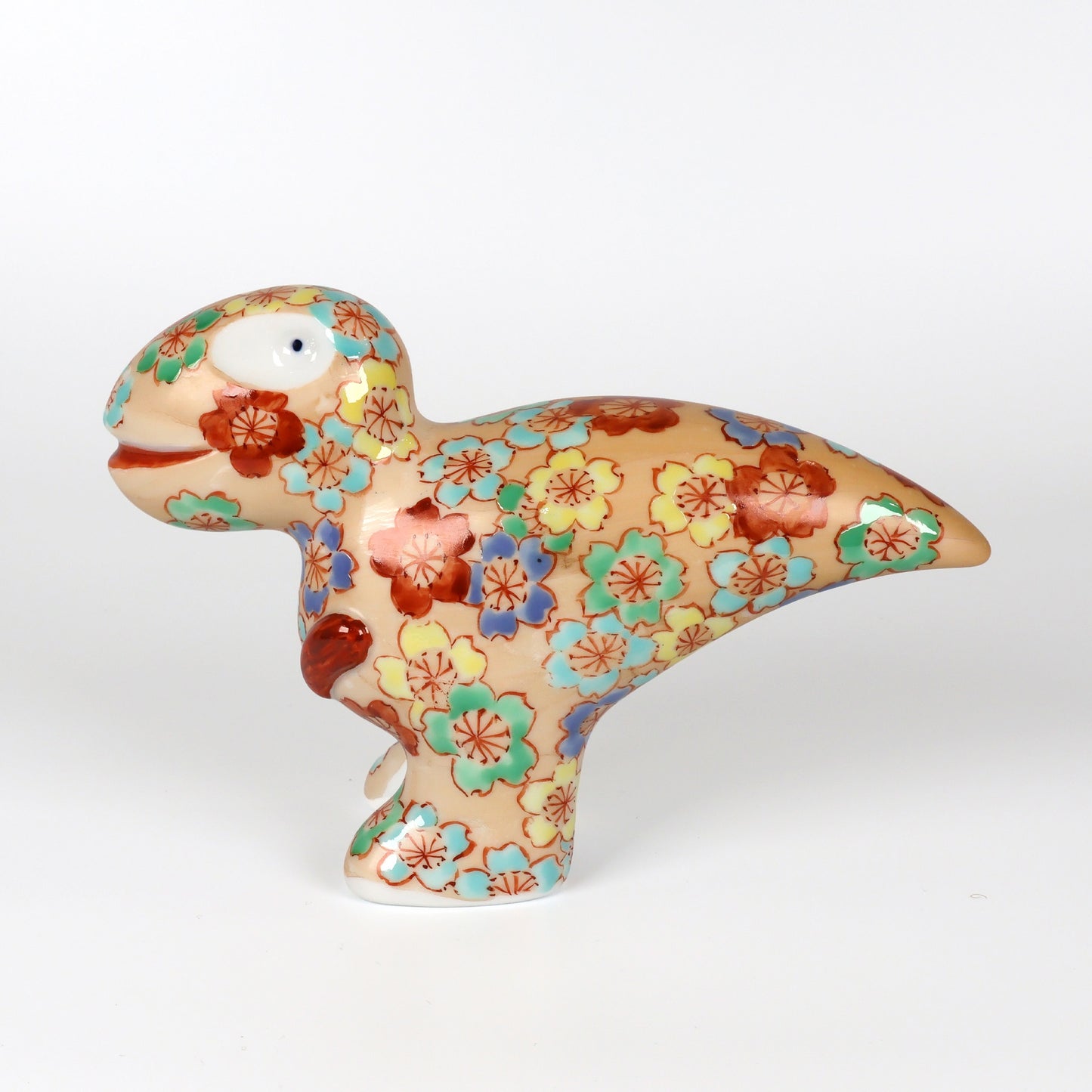 Japanese Arita Ware Porcelain | Dinosaur Figurine | Hand Painted Sakura Cherry Blossom | Handmade Ceramic Statue | Unique Animal Art | Collectible Craft Gift | Saga Japan Pottery | Shoko Yamaguchi | Akane Studio | Made in Japan