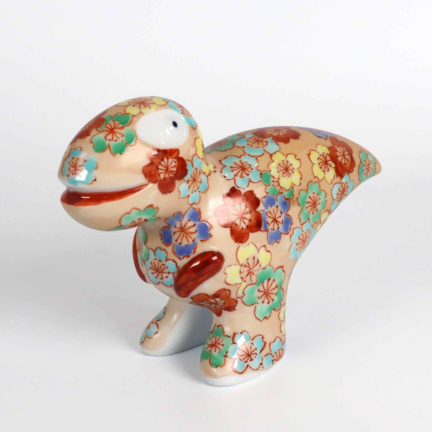 Japanese Arita Ware Porcelain | Dinosaur Figurine | Hand Painted Sakura Cherry Blossom | Handmade Ceramic Statue | Unique Animal Art | Collectible Craft Gift | Saga Japan Pottery | Shoko Yamaguchi | Akane Studio | Made in Japan