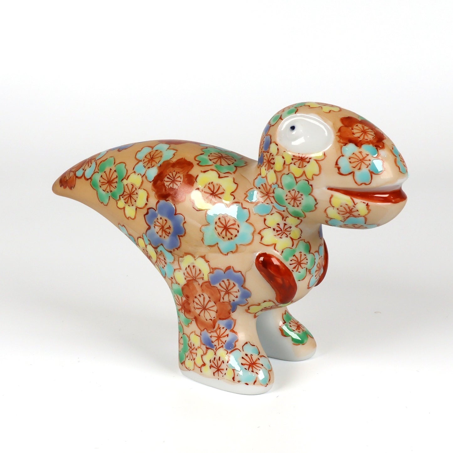 Japanese Arita Ware Porcelain | Dinosaur Figurine | Hand Painted Sakura Cherry Blossom | Handmade Ceramic Statue | Unique Animal Art | Collectible Craft Gift | Saga Japan Pottery | Shoko Yamaguchi | Akane Studio | Made in Japan