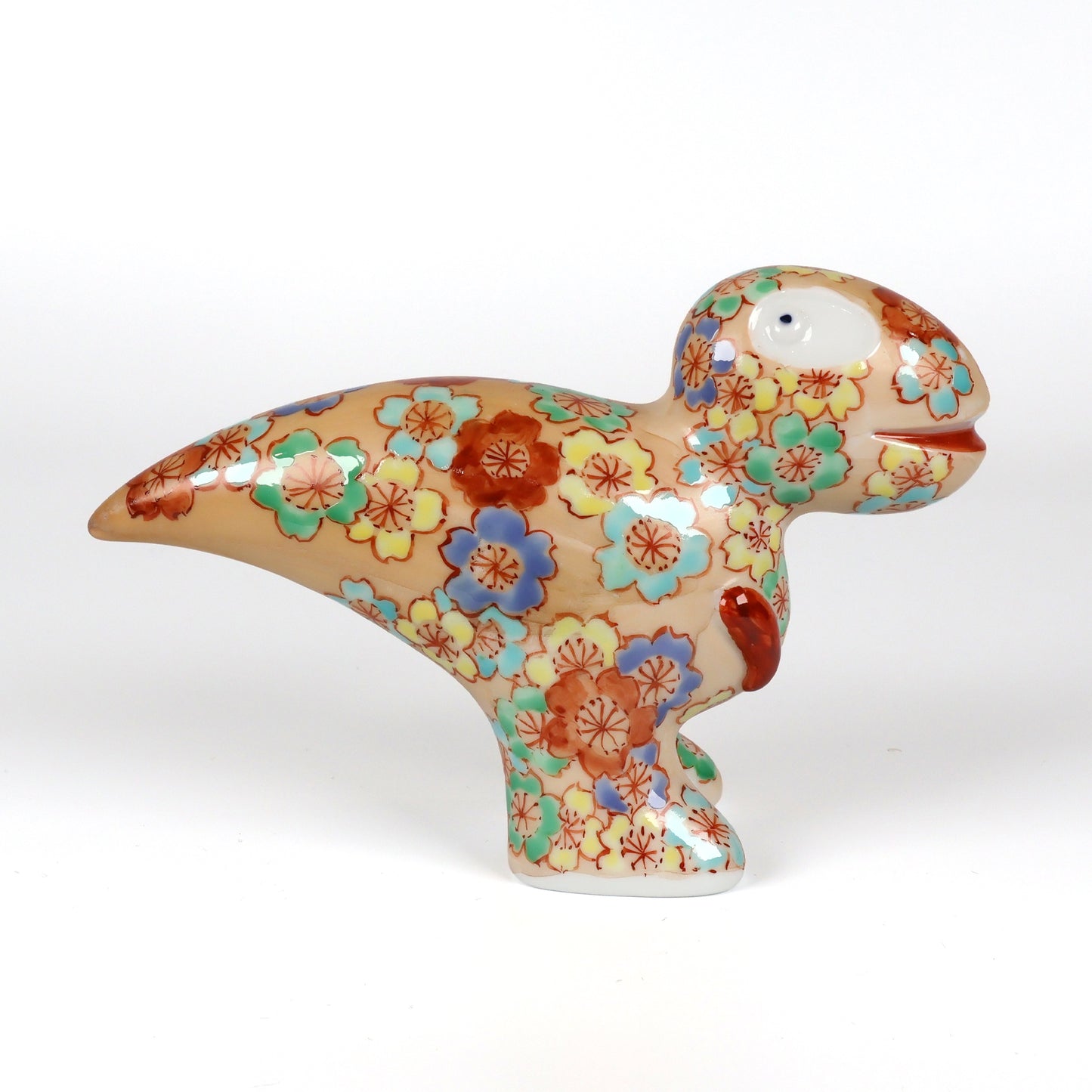 Japanese Arita Ware Porcelain | Dinosaur Figurine | Hand Painted Sakura Cherry Blossom | Handmade Ceramic Statue | Unique Animal Art | Collectible Craft Gift | Saga Japan Pottery | Shoko Yamaguchi | Akane Studio | Made in Japan