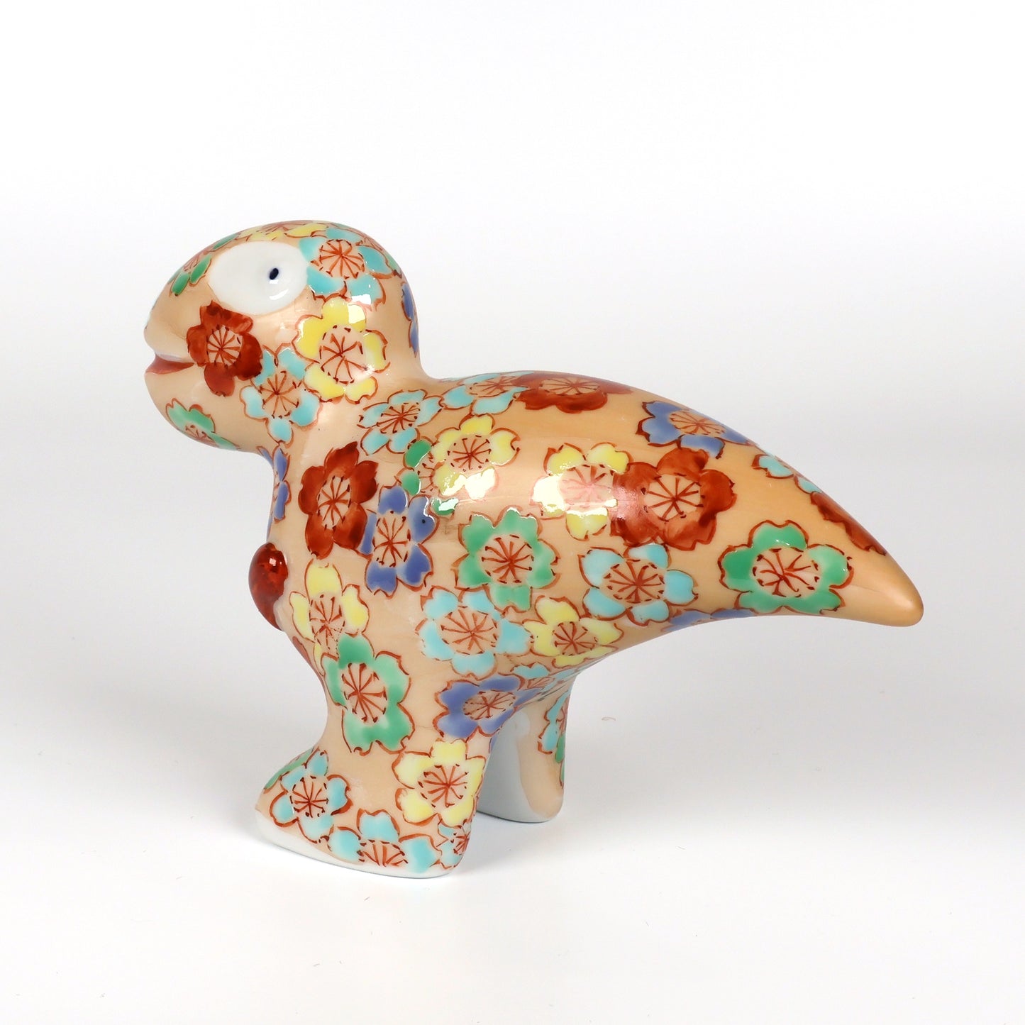 Japanese Arita Ware Porcelain | Dinosaur Figurine | Hand Painted Sakura Cherry Blossom | Handmade Ceramic Statue | Unique Animal Art | Collectible Craft Gift | Saga Japan Pottery | Shoko Yamaguchi | Akane Studio | Made in Japan
