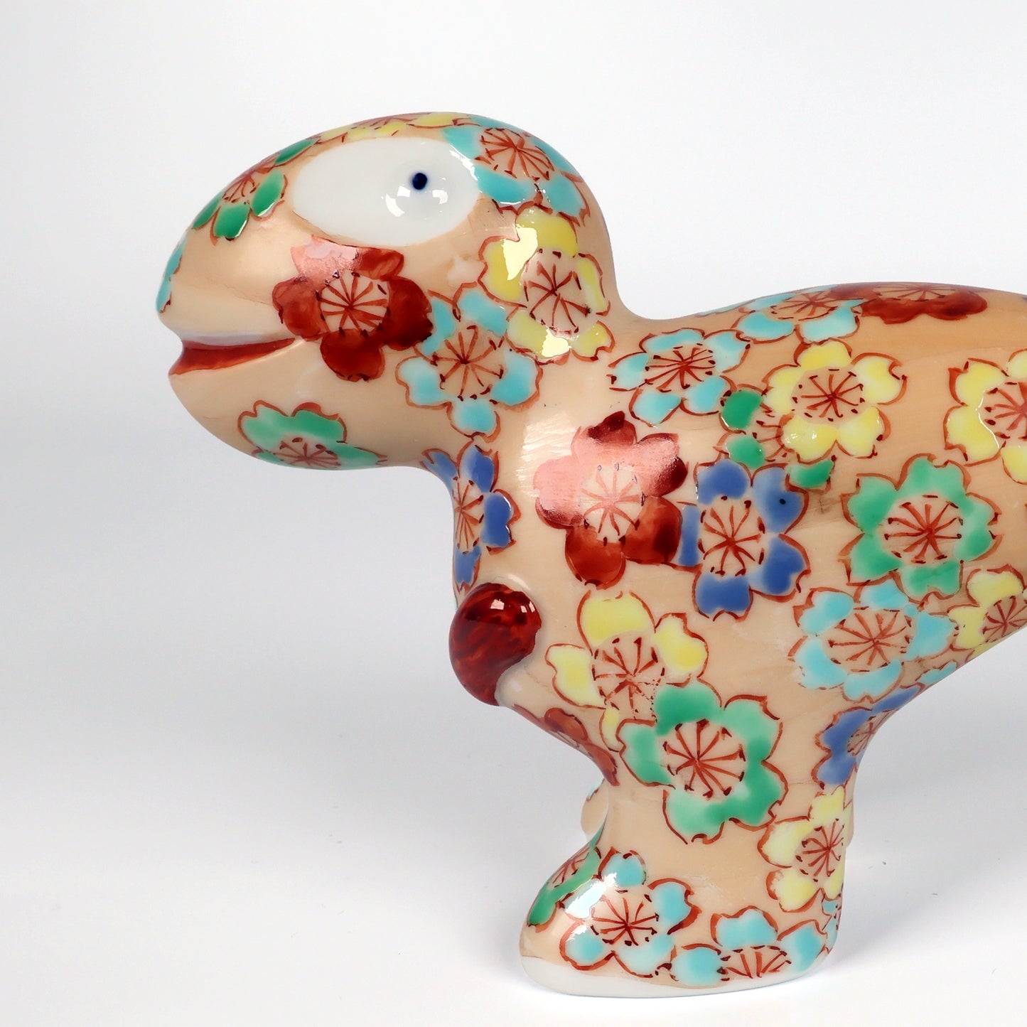 Japanese Arita Ware Porcelain | Dinosaur Figurine | Hand Painted Sakura Cherry Blossom | Handmade Ceramic Statue | Unique Animal Art | Collectible Craft Gift | Saga Japan Pottery | Shoko Yamaguchi | Akane Studio | Made in Japan