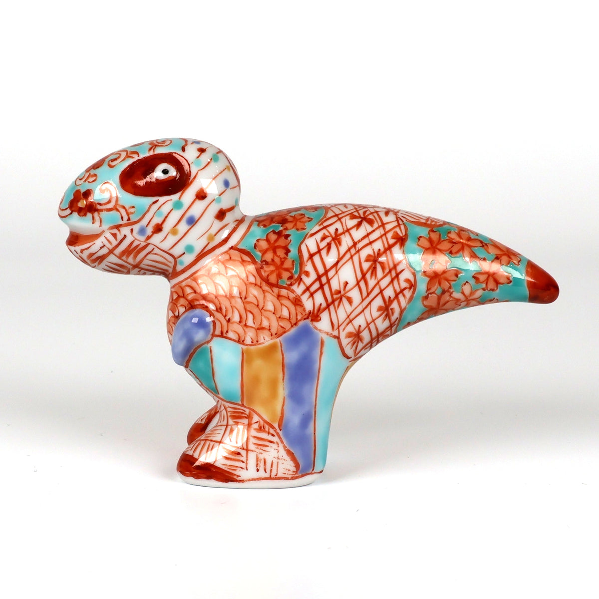 Arita Ware | Arita-yaki Japanese Porcelain | Hand-Painted Dinosaur Figurine | Japanese Porcelain Animal Sculpture | Sakura Shonzui Pattern | Japanese Art & Craft | Made in Japan | Akane Studio | Shoko Yamaguchi