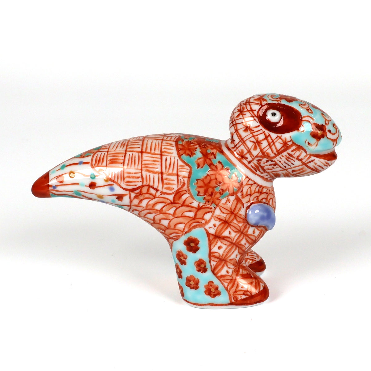Arita Ware | Arita-yaki Japanese Porcelain | Hand-Painted Dinosaur Figurine | Japanese Porcelain Animal Sculpture | Sakura Shonzui Pattern | Japanese Art & Craft | Made in Japan | Akane Studio | Shoko Yamaguchi