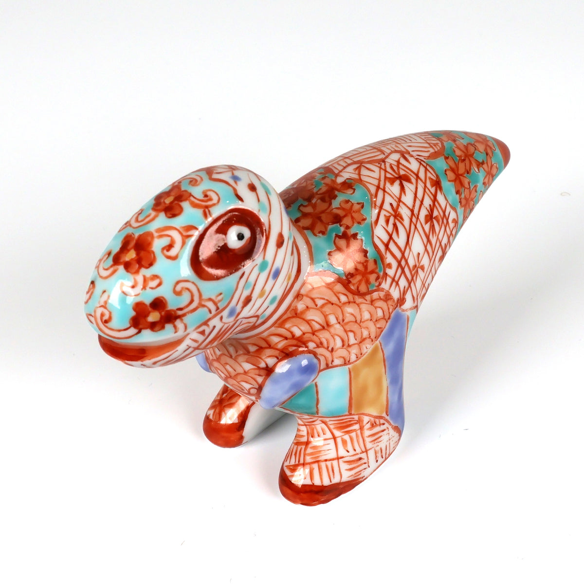 Arita Ware | Arita-yaki Japanese Porcelain | Hand-Painted Dinosaur Figurine | Japanese Porcelain Animal Sculpture | Sakura Shonzui Pattern | Japanese Art & Craft | Made in Japan | Akane Studio | Shoko Yamaguchi