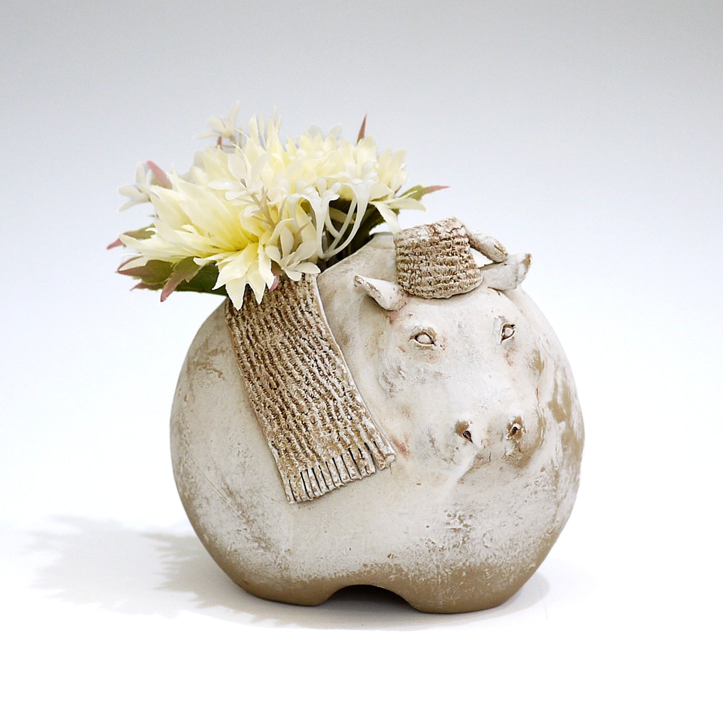 Handmade Ceramic Hippo Vase Kaori Hara Japanese Pottery Flower Bud Holder