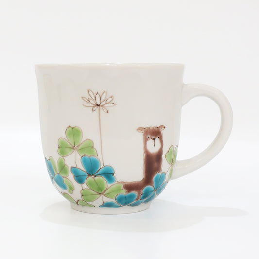 Kutani Ware | Japanese Mug | Alpaca Mug | Coffee Mug | Handmade Mug | Animal Mug | Clover Mug | Gift for Tea Lover |  Cute Mug | Floral Mug | Made in Japan
