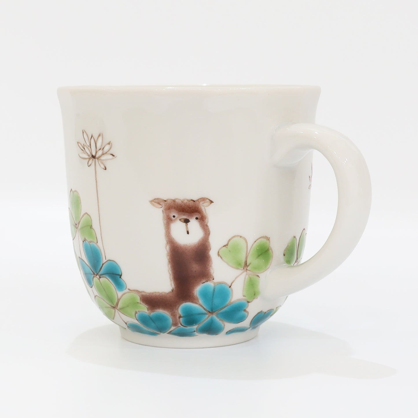 Kutani Ware | Japanese Mug | Alpaca Mug | Coffee Mug | Handmade Mug | Animal Mug | Clover Mug | Gift for Tea Lover |  Cute Mug | Floral Mug | Made in Japan