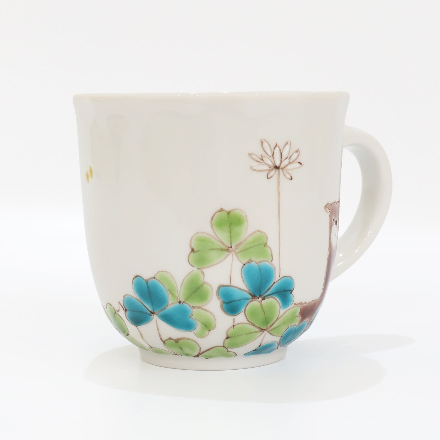 Kutani Ware | Japanese Mug | Alpaca Mug | Coffee Mug | Handmade Mug | Animal Mug | Clover Mug | Gift for Tea Lover |  Cute Mug | Floral Mug | Made in Japan