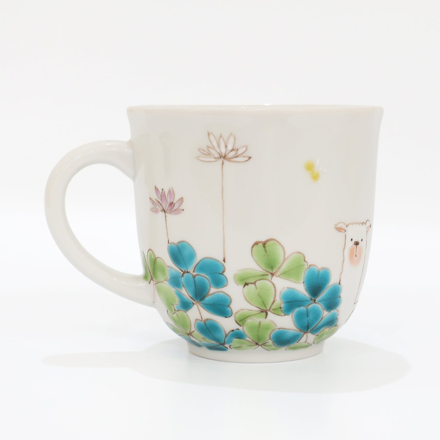 Kutani Ware | Japanese Mug | Alpaca Mug | Coffee Mug | Handmade Mug | Animal Mug | Clover Mug | Gift for Tea Lover |  Cute Mug | Floral Mug | Made in Japan