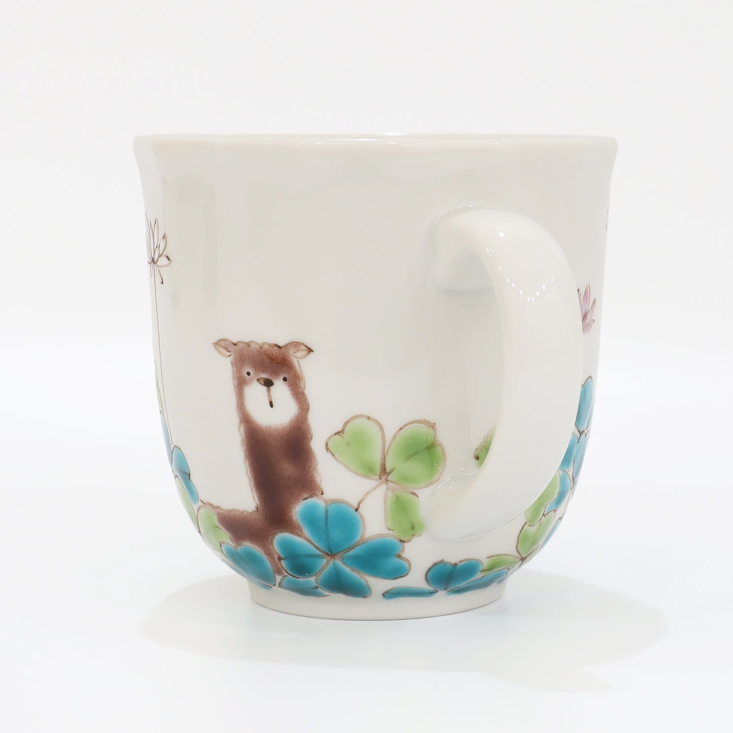 Kutani Ware | Japanese Mug | Alpaca Mug | Coffee Mug | Handmade Mug | Animal Mug | Clover Mug | Gift for Tea Lover |  Cute Mug | Floral Mug | Made in Japan