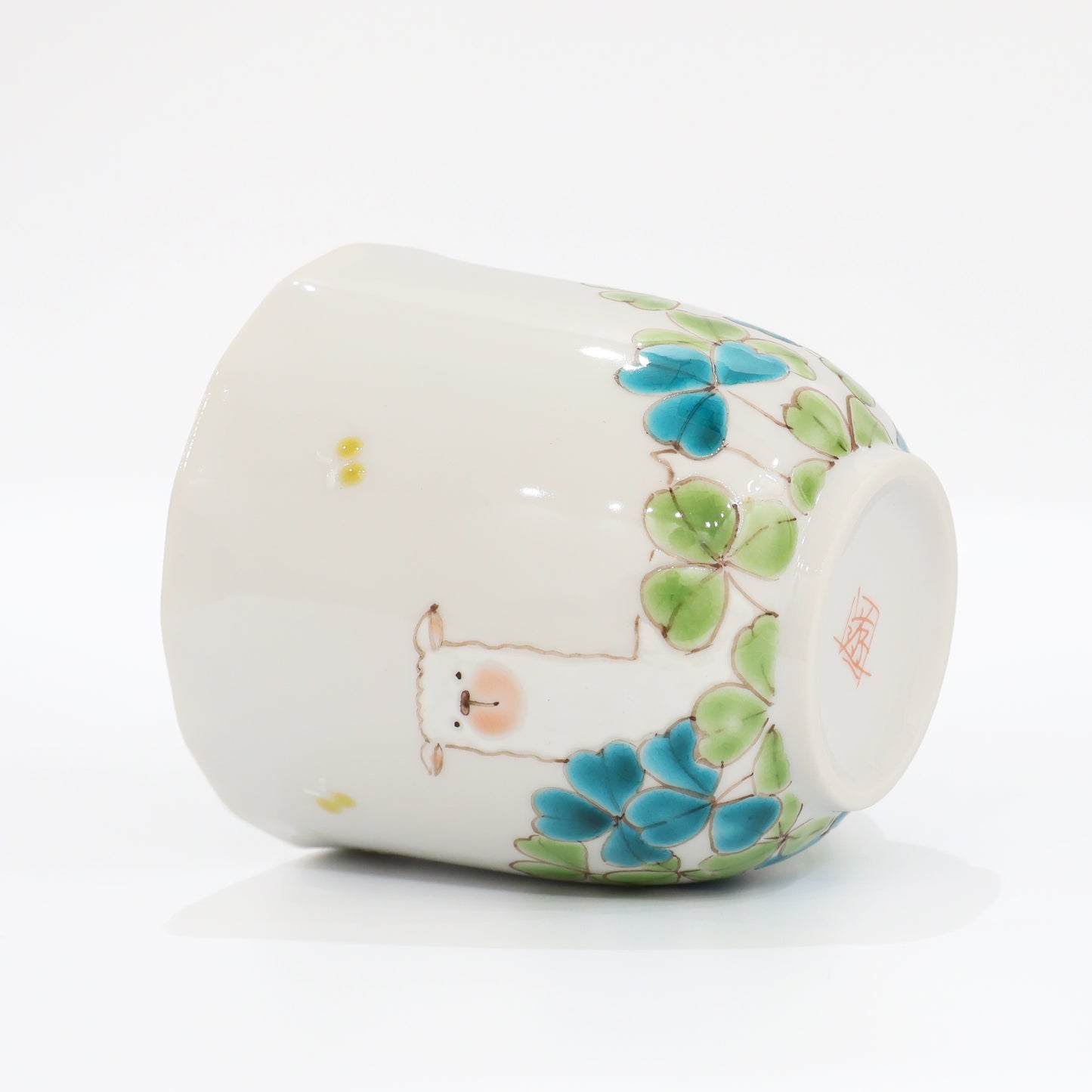 Kutani Ware | Japanese Mug | Alpaca Mug | Coffee Mug | Handmade Mug | Animal Mug | Clover Mug | Gift for Tea Lover |  Cute Mug | Floral Mug | Made in Japan