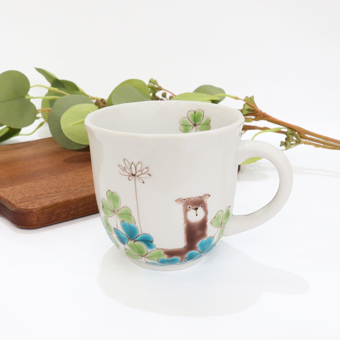 Kutani Ware | Japanese Mug | Alpaca Mug | Coffee Mug | Handmade Mug | Animal Mug | Clover Mug | Gift for Tea Lover |  Cute Mug | Floral Mug | Made in Japan