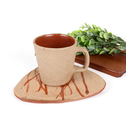 Bizen Ware | Japanese Handmade Pottery | Bizen-yaki Coffee Cup & Saucer | Japanese Ceramic Coffee Set | Hidasuki Pottery | Unglazed Stoneware | Traditional Japanese Tableware | Yayoi Shimizu | Made in Japan