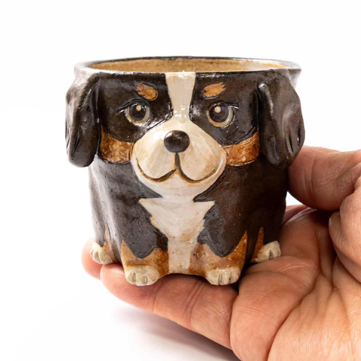 Handmade Ceramic Bernese Mountain Dog Coffee Mug - Cute Animal Small Japanese Pottery Tea Cup & Gift (5 oz / 150ml)