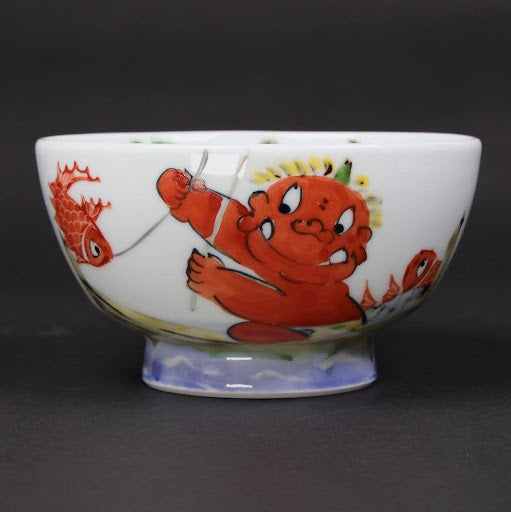Oni and Fishing Boat Rice Bowl | Japanese Hasami Porcelain with Playful Oni Motif | Handmade Tableware | Made in Japan