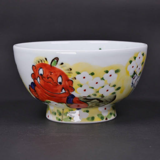 Oni in a Flower Field | Japanese Rice Bowl | Hasami Ware Porcelain Bowl