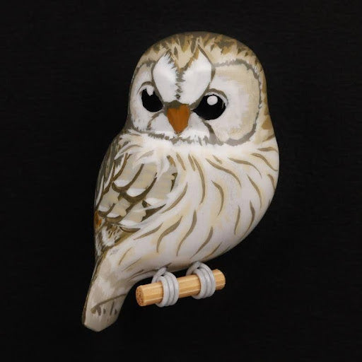 Wood Carved Owl Brooch | Wooden Owl Brooch | Hand-Carved Owl Brooch | Made in Japan