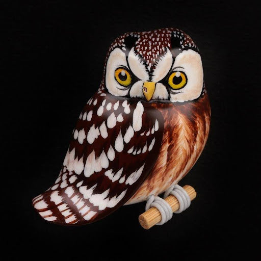 Wooden Saw-whet Owl Brooch | Hand-Carved Saw-whet Owl Brooch | Handmade Owl Brooch |Wood Carving Owl Pin | Made in Japan