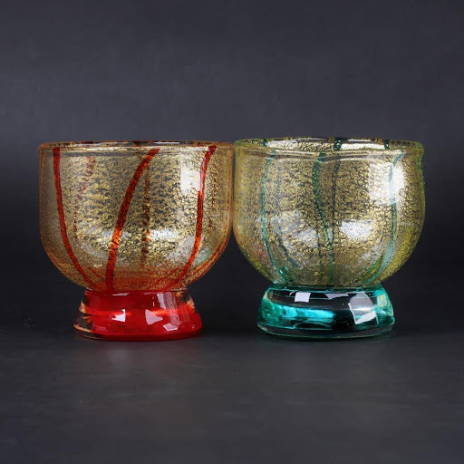 Japanese Gold Sake Glass Pair｜Hakata Vidro Red & Green｜Handcrafted Luxury Set | Sake cup | Made in Japan
