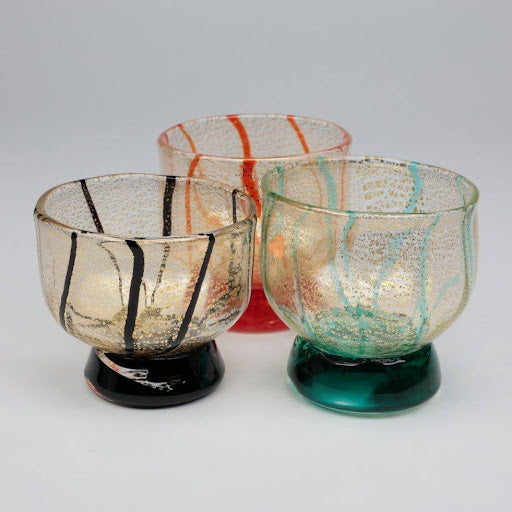 Japanese Gold Leaf Sake Glass Set of 3 | Hakata Vidro Artisan Glassware | Japanese sake glass | Handmade glass | Japanese craft | Made in Japan