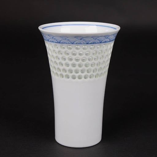 Japanese Crystal Carved Beer Glass | Seigaiha Wave Porcelain | Hasami Ware | Japanese beer glass | handmade | Made in Japan