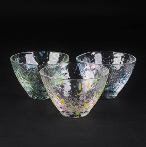 Edo Glass Sake Cups Set of 3 | Mizusaki Glass “Kōsai” Guinomi | Japanese Handmade Glassware | Sake cup | Made in Japan