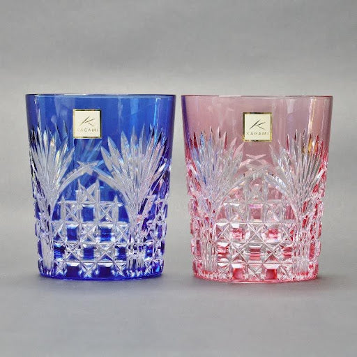 Japanese Traditional Craft | Edo Kiriko Pair Glasses (Rock Glasses, Wooden Box Included) | Japanese Glassware |