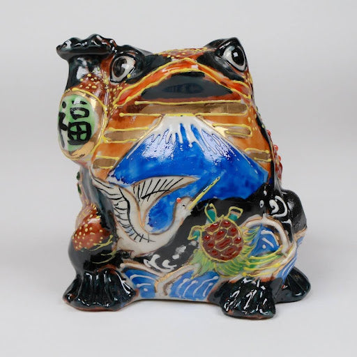 A-Un Blessing Frog | Kutani Ware | Black Kutani Figurine for Fortune & Prosperity | Made in Japan