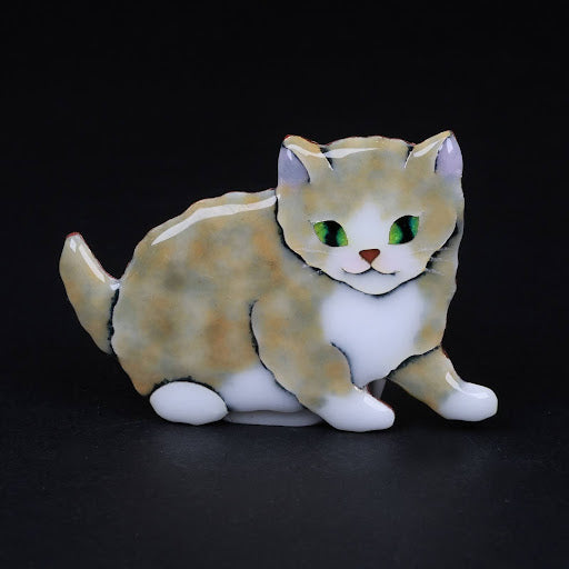 Enamel Cat Brooch | Japanese Cloisonné (Shippo) | Handmade by Keiko Sera | Handmade jewelry | Cat brooch